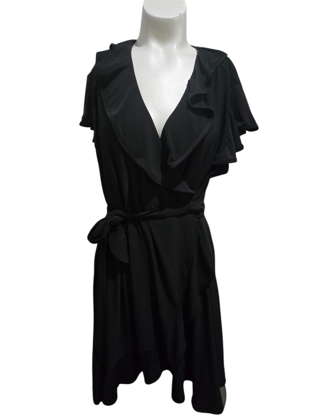 Tiana B Petite XL Black Wrap Dress Ruffle Sleeve Tie Waist